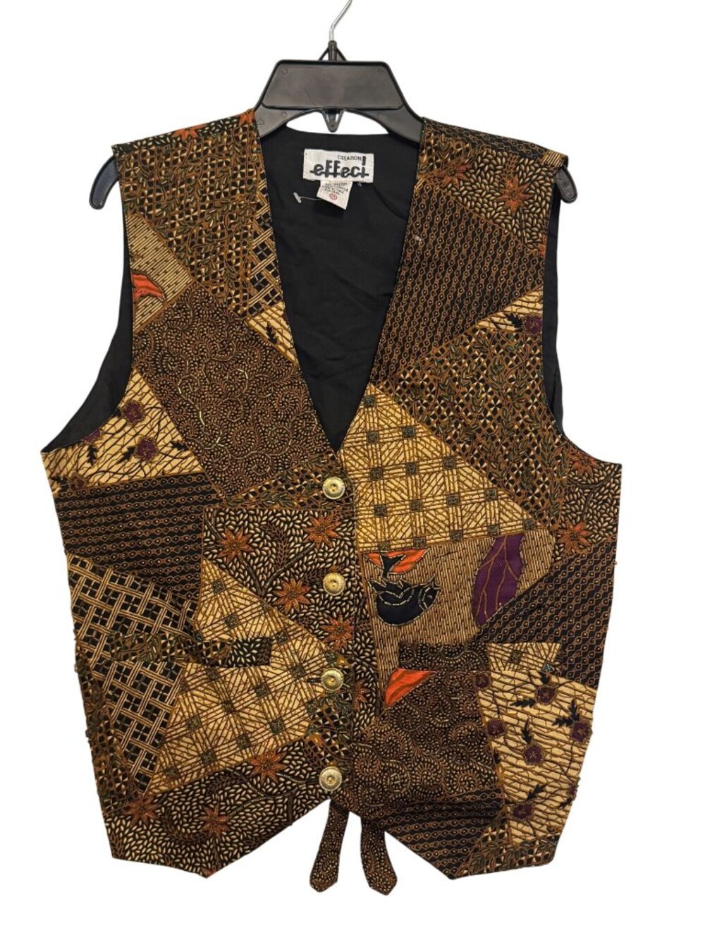 vintage Creazioni Effect Multicolor Patchwork Vest With Beaded Accents